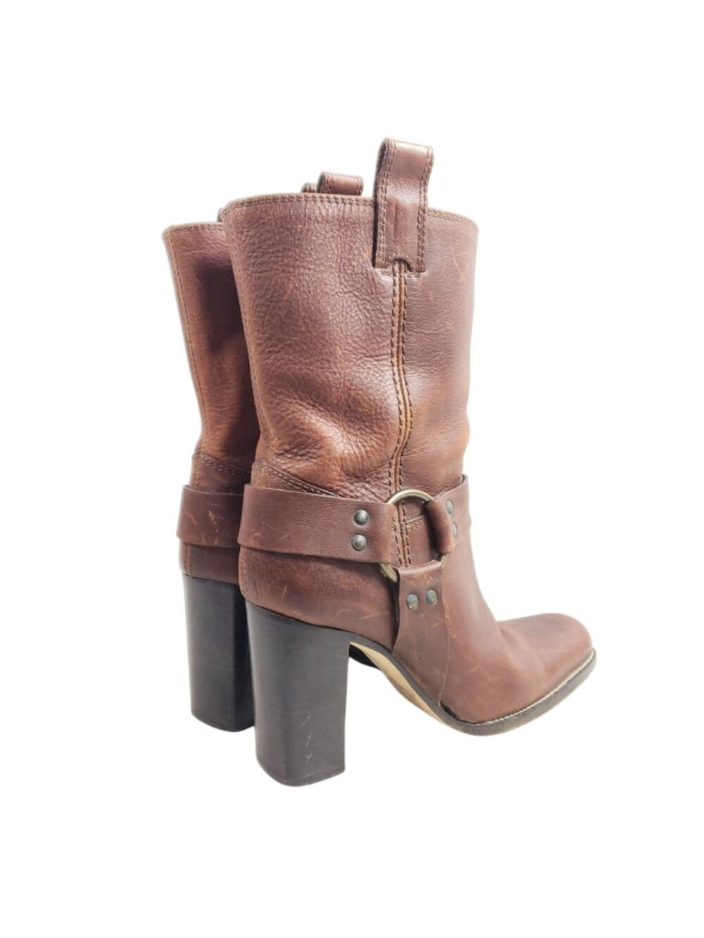Michael Kors Womens Size 8.5 Brown Leather Harness Boots Block Heel Western Styl - Picture 3 of 9